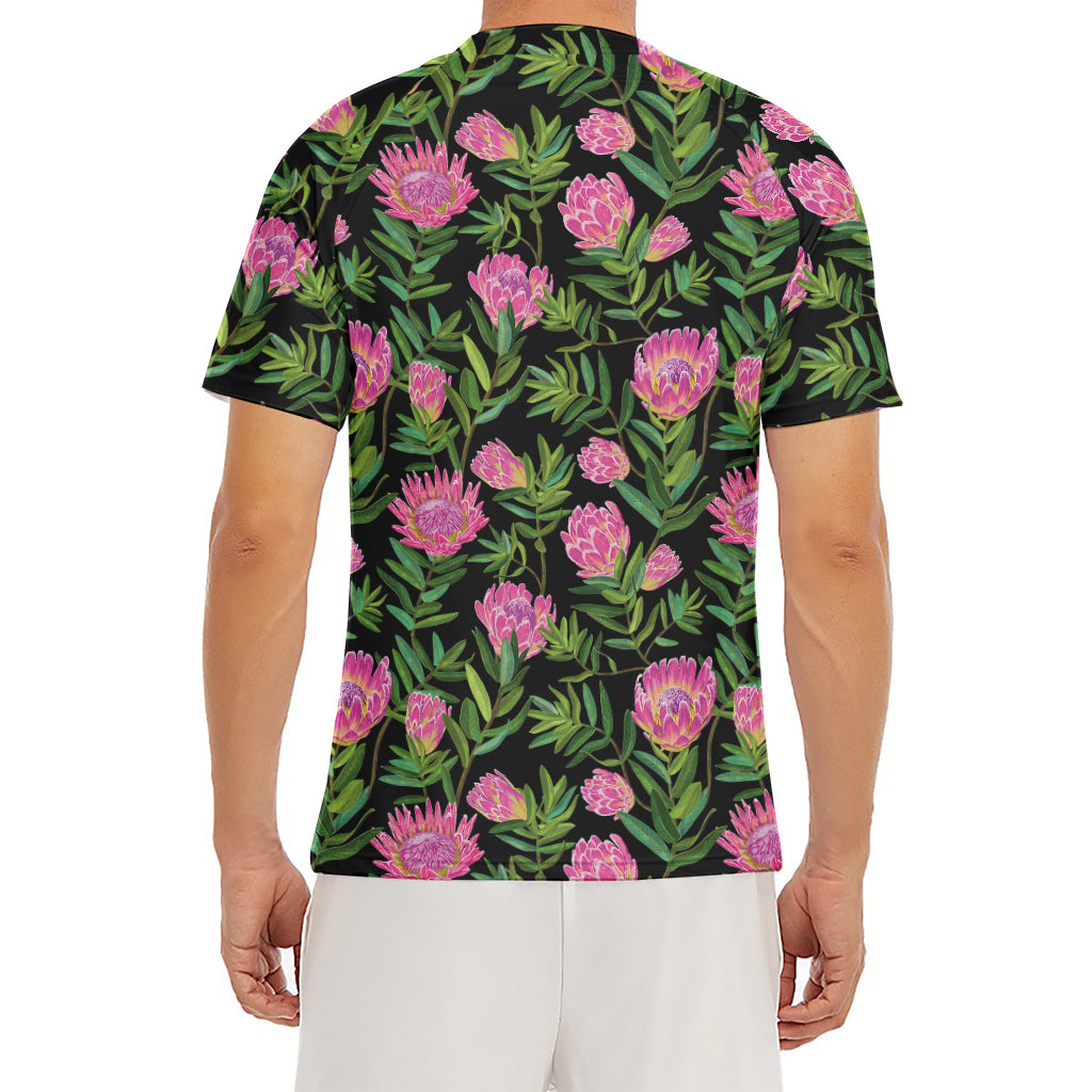 Protea Floral Pattern Print Men's Short Sleeve Rash Guard