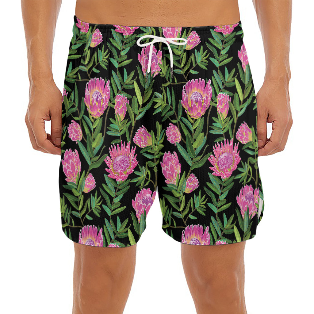 Protea Floral Pattern Print Men's Split Running Shorts