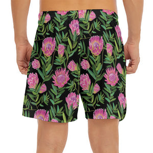 Protea Floral Pattern Print Men's Split Running Shorts