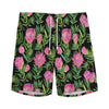 Protea Floral Pattern Print Men's Sports Shorts