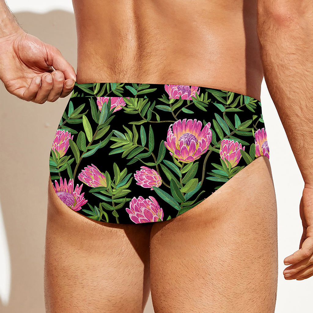 Protea Floral Pattern Print Men's Swim Briefs