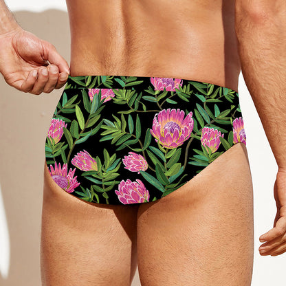 Protea Floral Pattern Print Men's Swim Briefs