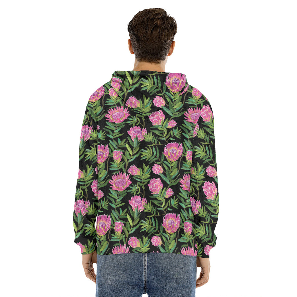 Protea Floral Pattern Print Men's Velvet Pullover Hoodie