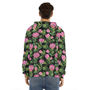 Protea Floral Pattern Print Men's Velvet Pullover Hoodie