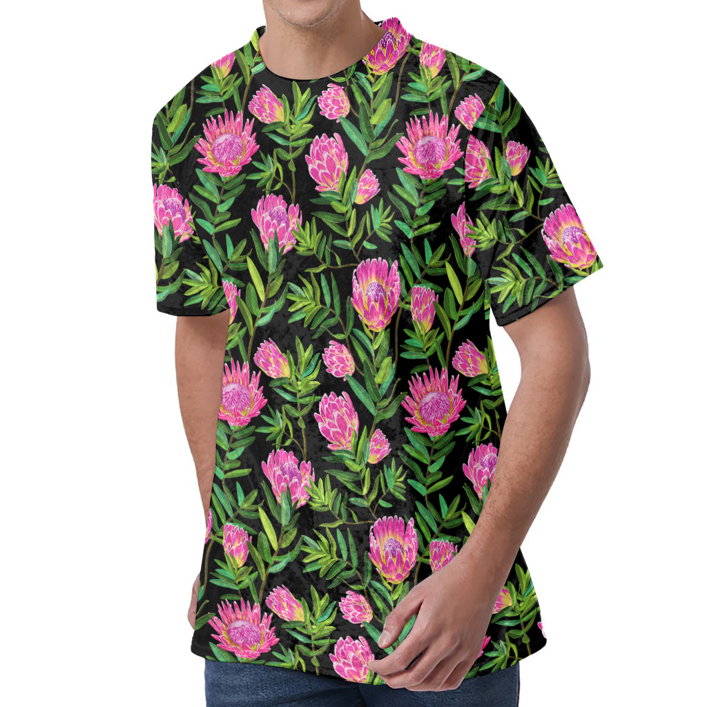 Protea Floral Pattern Print Men's Velvet T-Shirt