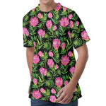 Protea Floral Pattern Print Men's Velvet T-Shirt
