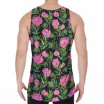 Protea Floral Pattern Print Men's Velvet Tank Top