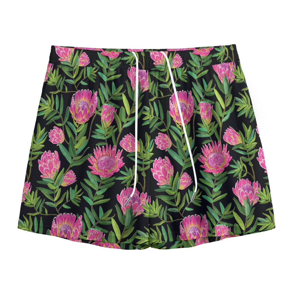 Protea Floral Pattern Print Mesh Shorts