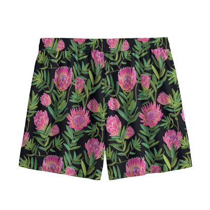 Protea Floral Pattern Print Mesh Shorts