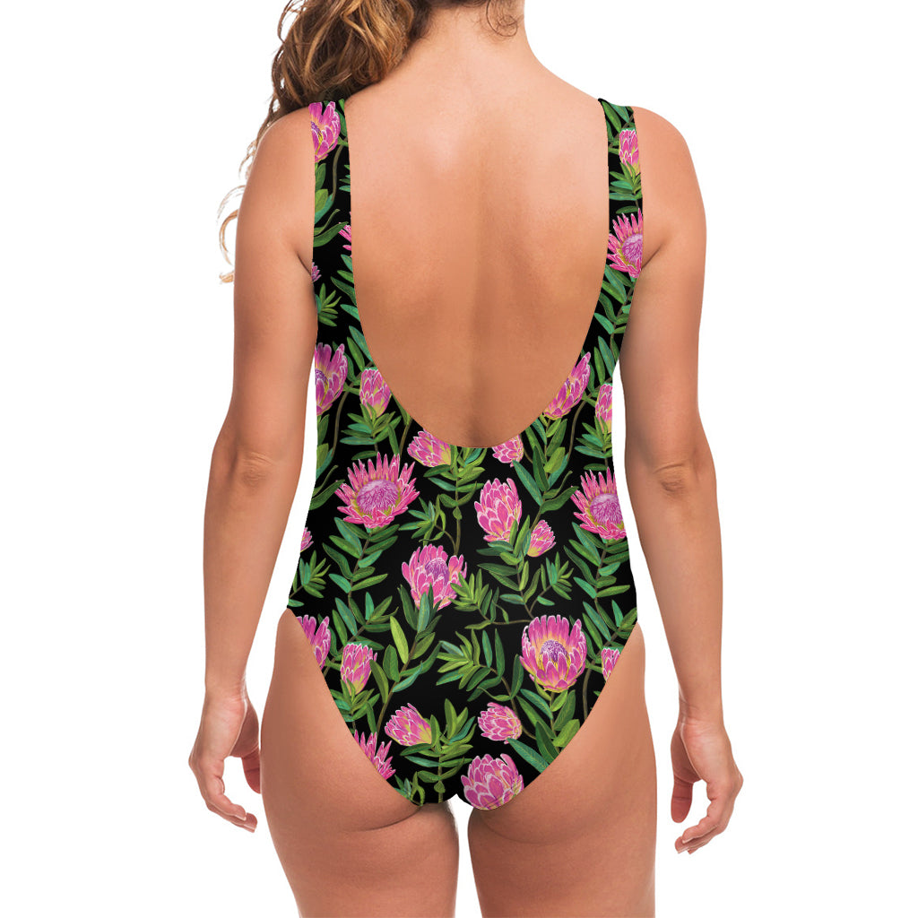 Protea Floral Pattern Print One Piece Swimsuit