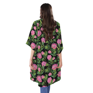 Protea Floral Pattern Print Open Front Beach Cover Up