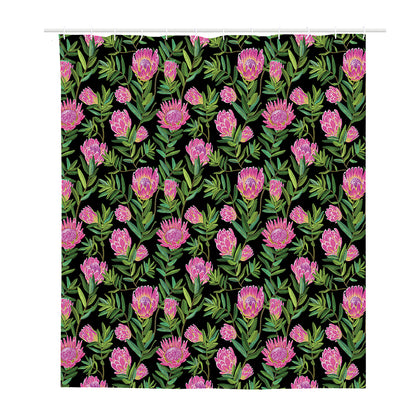 Protea Floral Pattern Print Polyester Shower Curtain