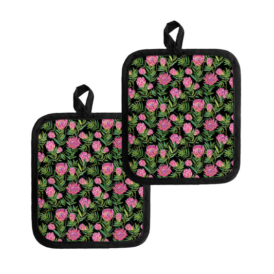 Protea Floral Pattern Print Pot Holders