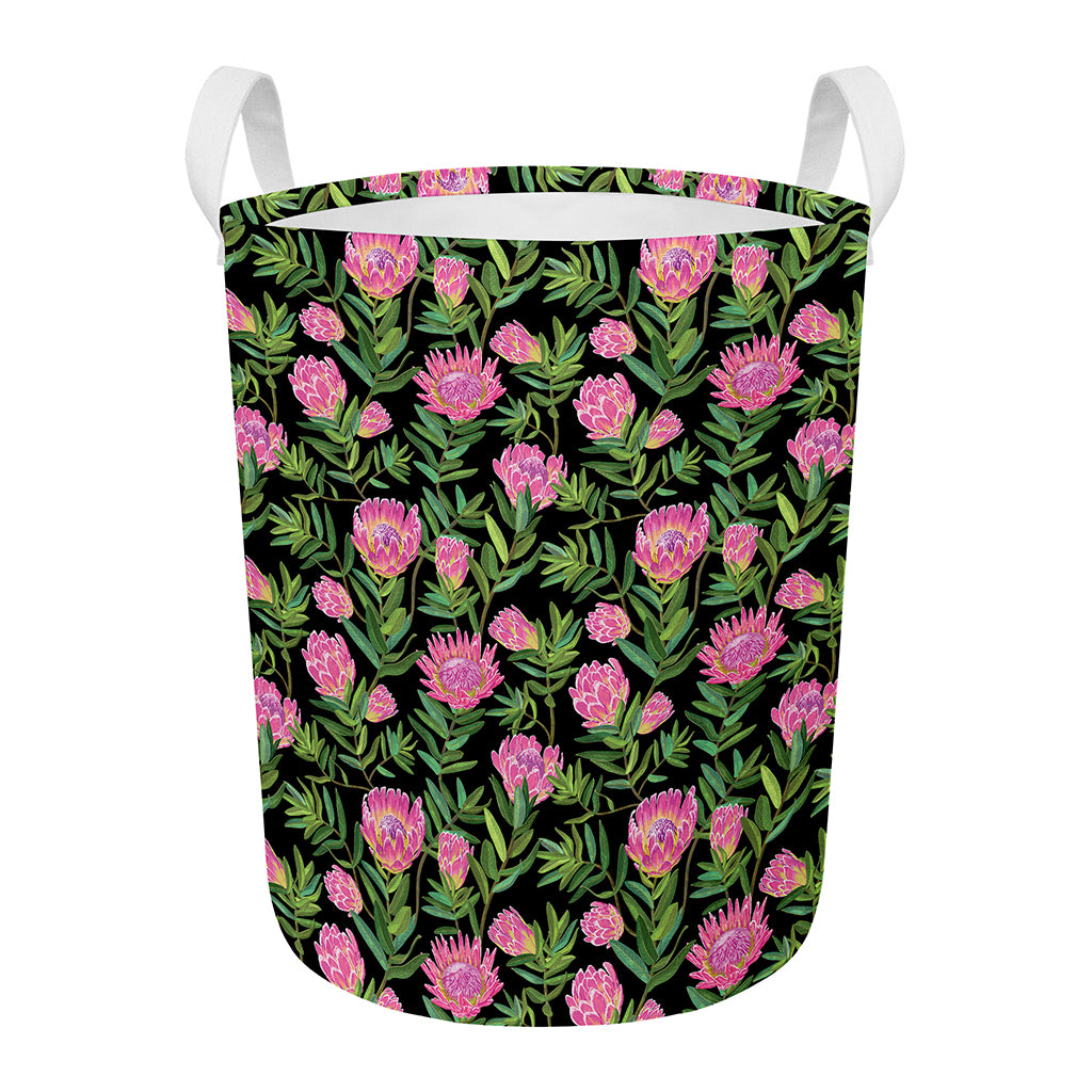 Protea Floral Pattern Print Round Laundry Basket