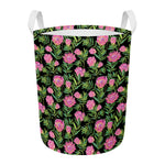 Protea Floral Pattern Print Round Laundry Basket