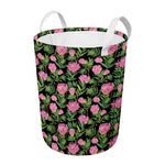 Protea Floral Pattern Print Round Laundry Basket
