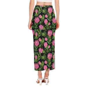 Protea Floral Pattern Print Side Slit Maxi Skirt