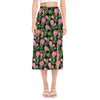 Protea Floral Pattern Print Side Slit Midi Skirt