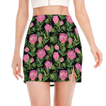 Protea Floral Pattern Print Side Slit Mini Skirt