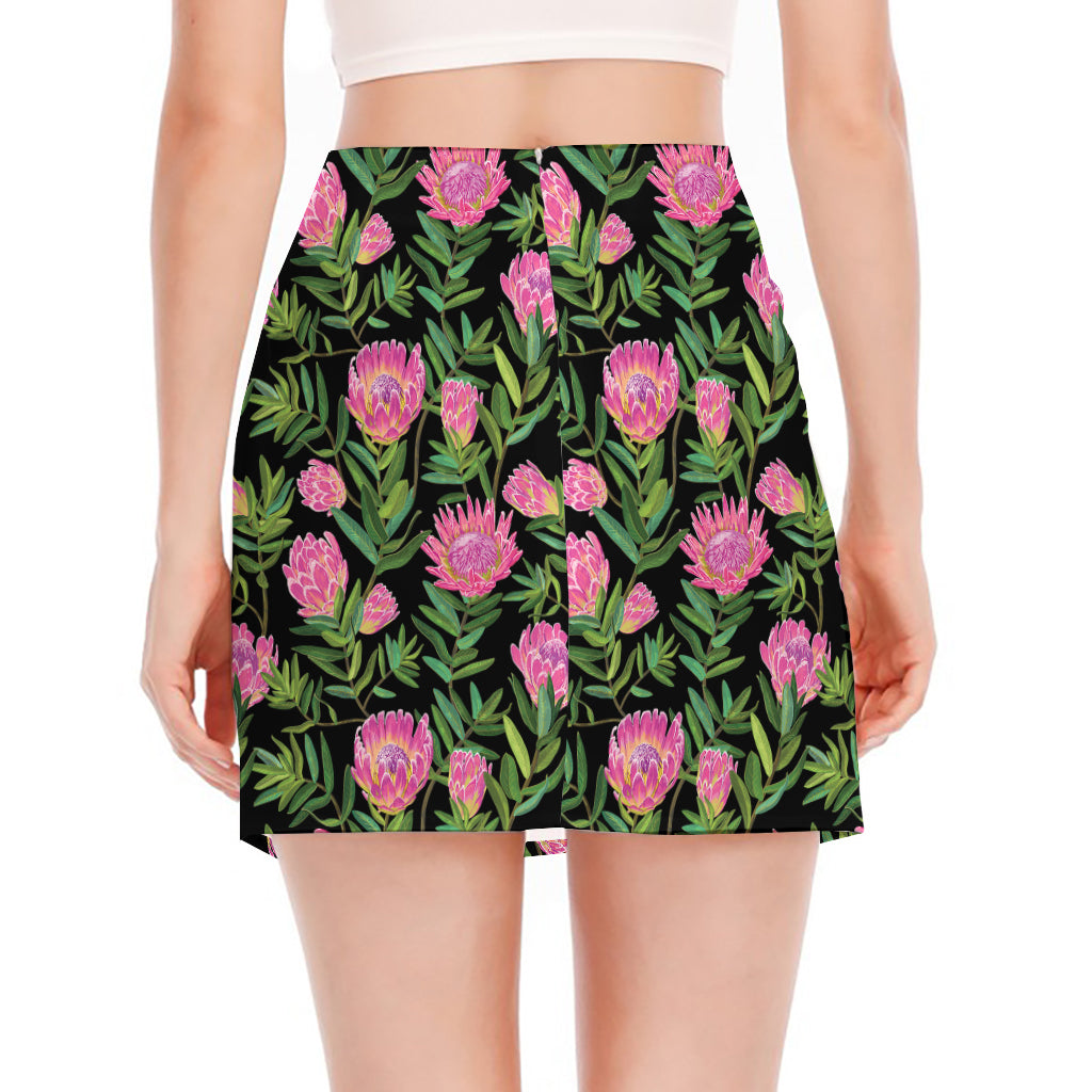 Protea Floral Pattern Print Side Slit Mini Skirt