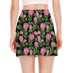 Protea Floral Pattern Print Side Slit Mini Skirt