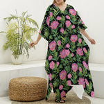 Protea Floral Pattern Print Silk V-Neck Kaftan Dress