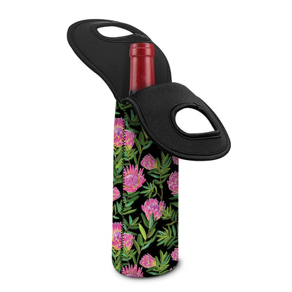 Protea Floral Pattern Print Single Neoprene Wine Tote