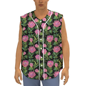 Protea Floral Pattern Print Sleeveless Baseball Jersey