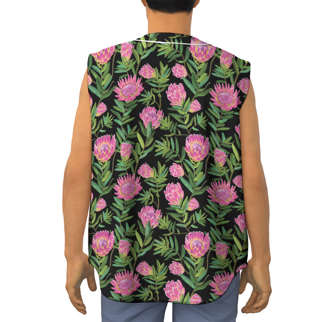 Protea Floral Pattern Print Sleeveless Baseball Jersey