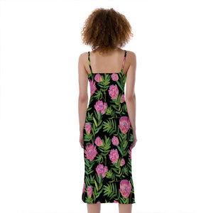 Protea Floral Pattern Print Slim Fit Midi Cami Dress