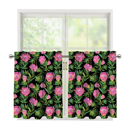 Protea Floral Pattern Print Tier Curtains