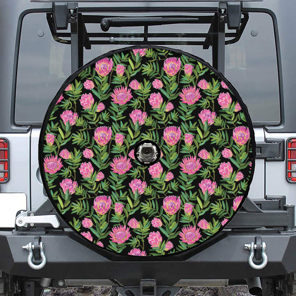 Protea Floral Pattern Print Tire Cover With Camera Hole