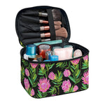 Protea Floral Pattern Print Travel Makeup Bag