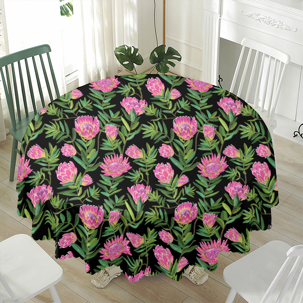 Protea Floral Pattern Print Waterproof Round Tablecloth