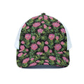 Protea Floral Pattern Print White Mesh Trucker Hat