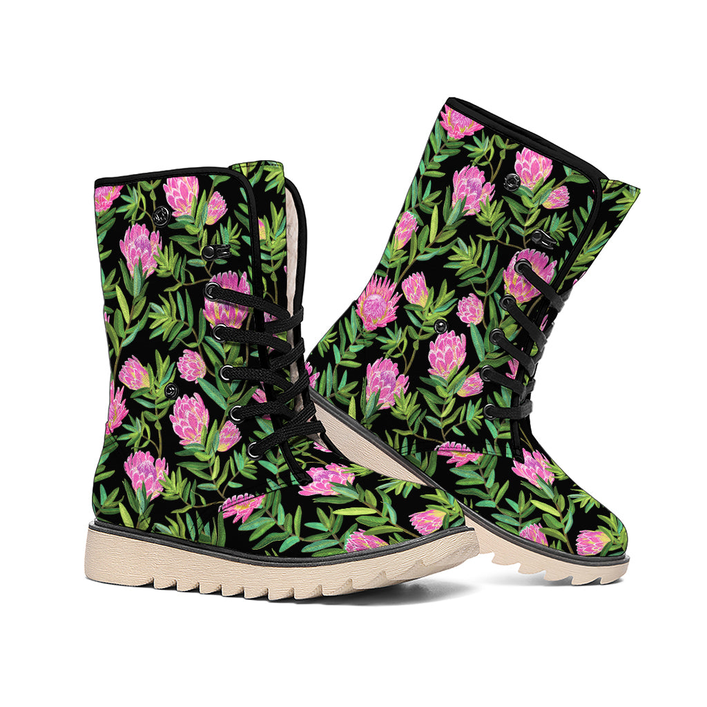 Protea Floral Pattern Print Winter Boots