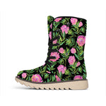 Protea Floral Pattern Print Winter Boots