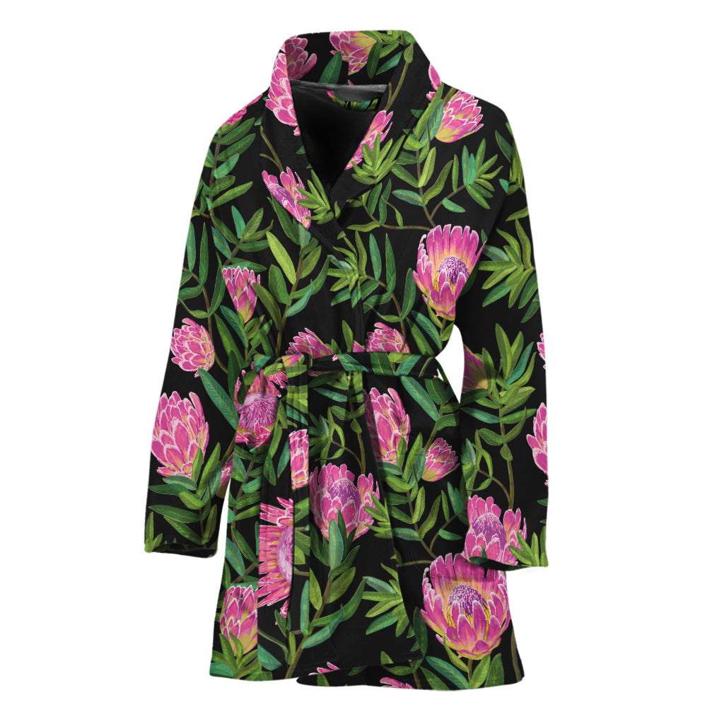 Protea Floral Pattern Print Women's Bathrobe