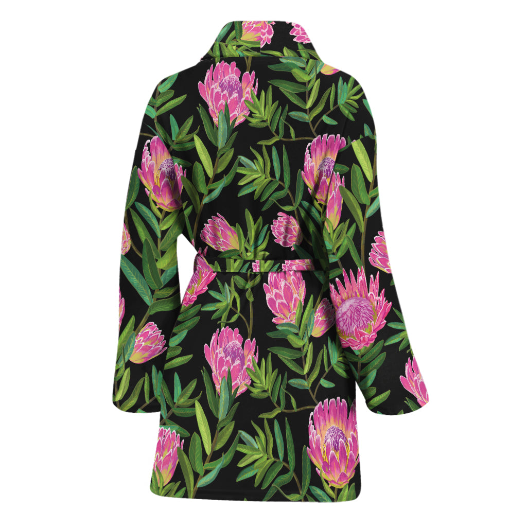 Protea Floral Pattern Print Women's Bathrobe