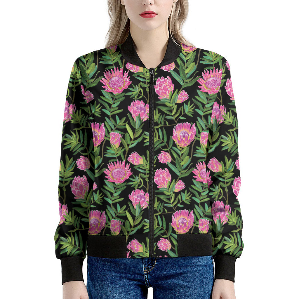 Protea Floral Pattern Print Women's Bomber Jacket