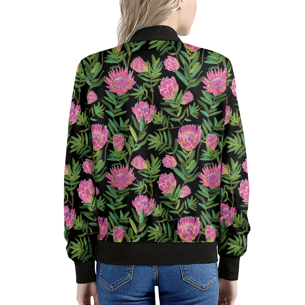 Protea Floral Pattern Print Women's Bomber Jacket