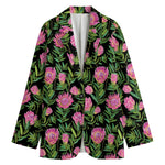 Protea Floral Pattern Print Women's Cotton Blazer