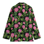 Protea Floral Pattern Print Women's Cotton Blazer
