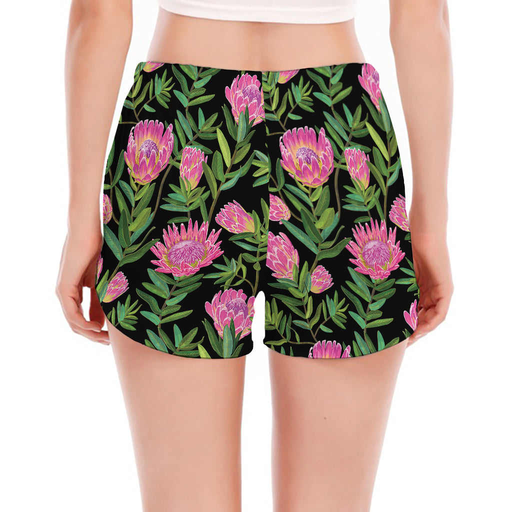 Protea Floral Pattern Print Women's Split Running Shorts