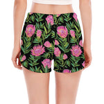 Protea Floral Pattern Print Women's Split Running Shorts