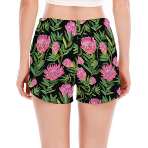 Protea Floral Pattern Print Women's Split Running Shorts