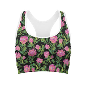 Protea Floral Pattern Print Women's Sports Bra