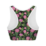 Protea Floral Pattern Print Women's Sports Bra