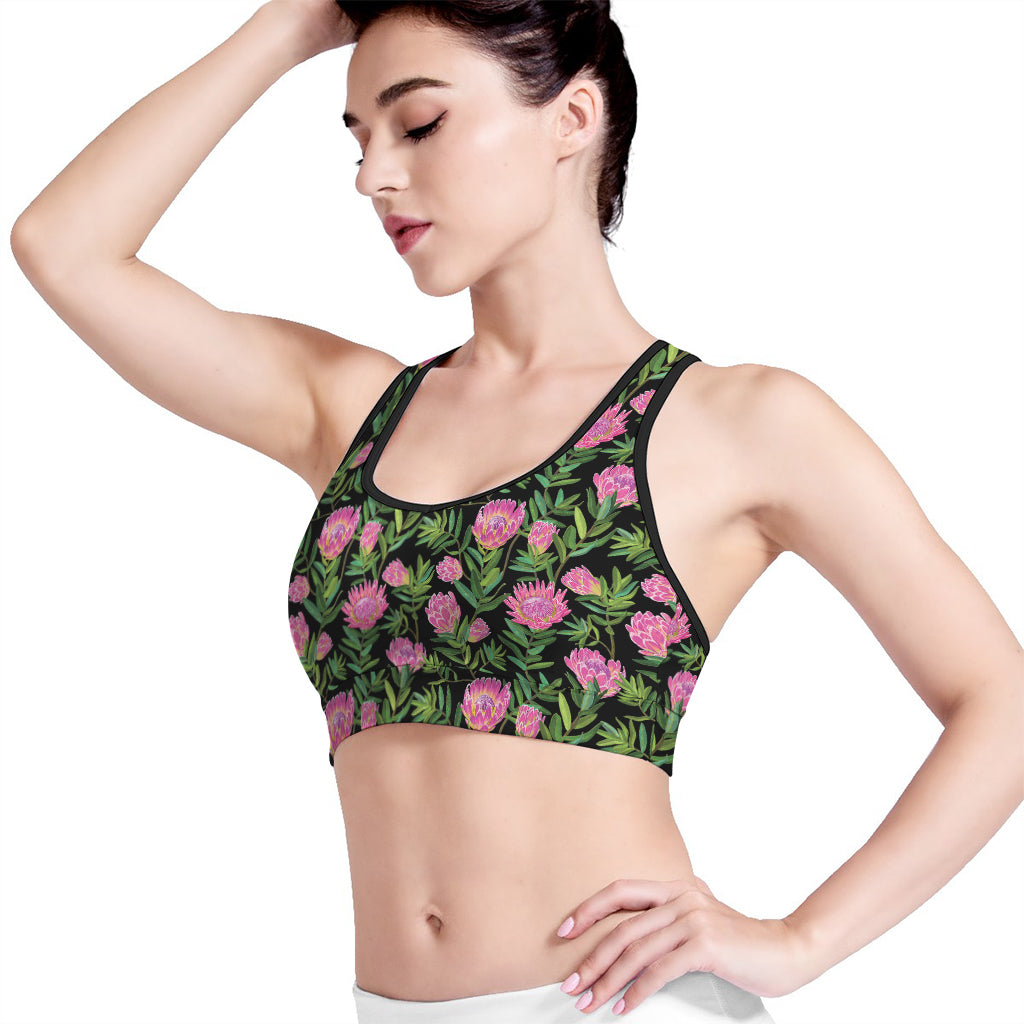 Protea Floral Pattern Print Women's Sports Bra