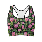 Protea Floral Pattern Print Women's Sports Bra